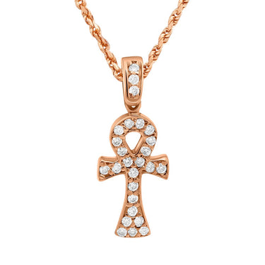 14k Gold Small Diamond Ankh Pendant 0.25 Ctw